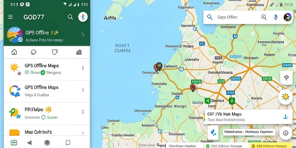 Tampilan antarmuka aplikasi GOD77 untuk navigasi peta offline.