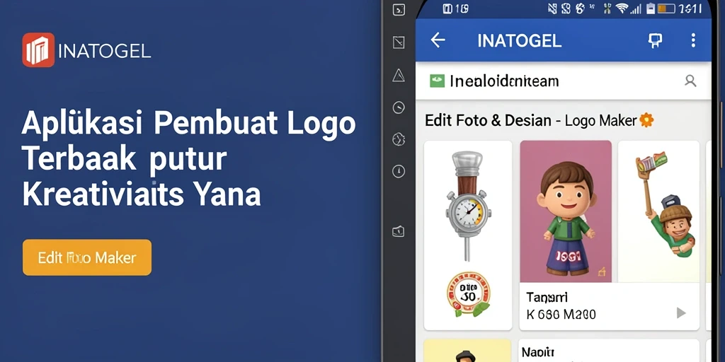 Tampilan antarmuka aplikasi INATOGEL dengan fitur logo maker yang intuitif.