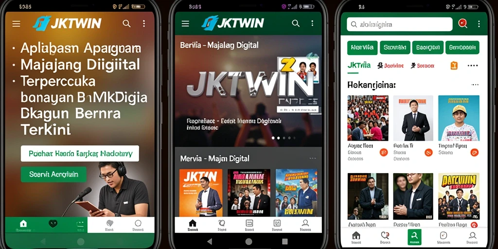 Antarmuka aplikasi JKTWIN dengan tampilan berita yang menarik.