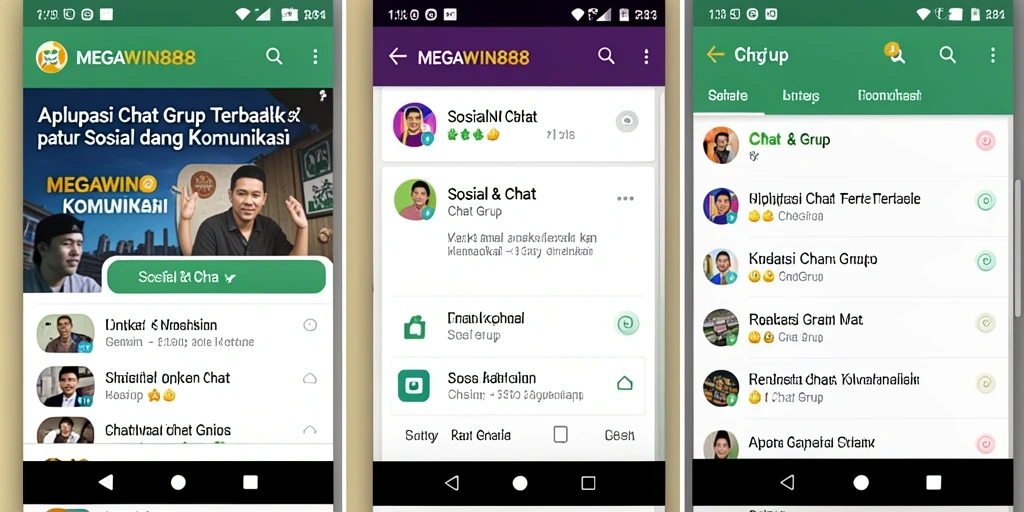 Antarmuka utama MEGAWIN888 menampilkan fitur Chat Grup yang intuitif.