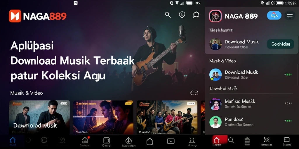 Tampilan antarmuka mendownload musik yang elegan dan simpel dari NAGA889.